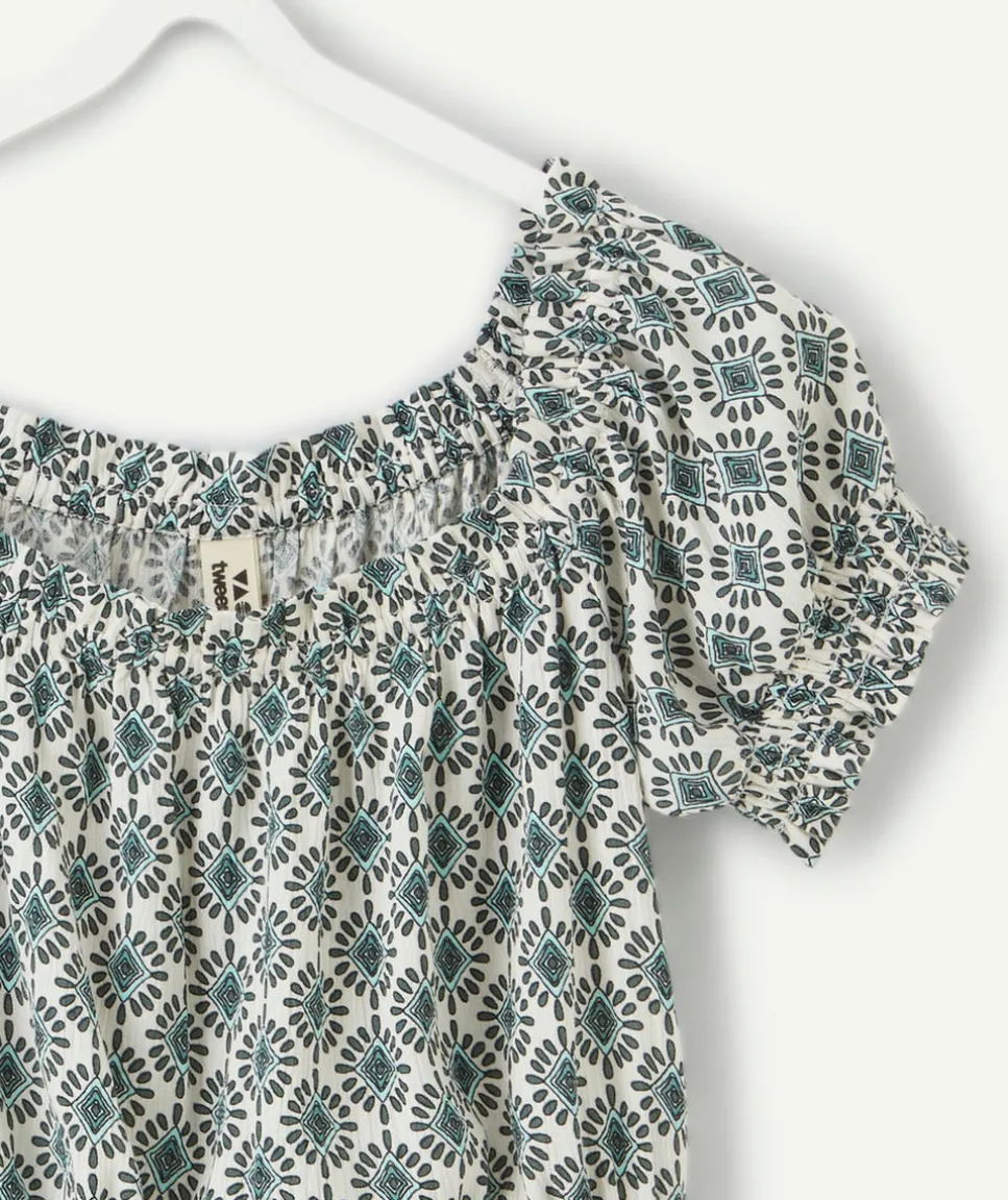 Blouse fille courte vert imprimé