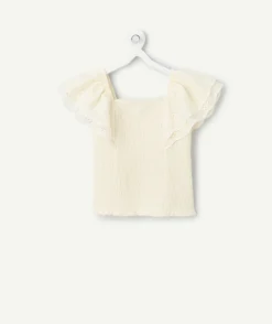 Blouse fille écrue manches volantées