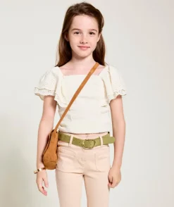 Blouse fille écrue manches volantées