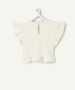 Blouse fille écrue à volants