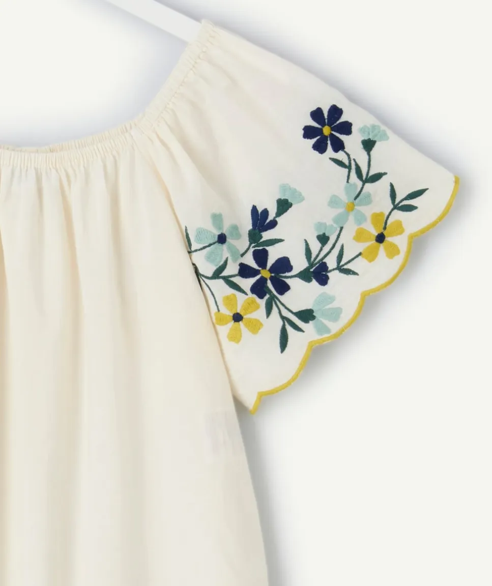 Blouse fille droite écrue brodée