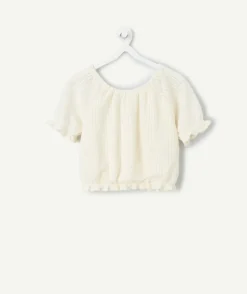 Blouse fille en maille ajourée blanche