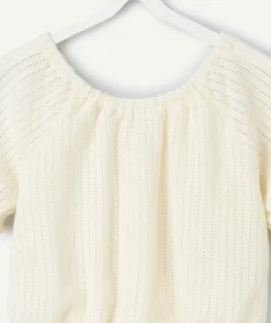 Blouse fille en maille ajourée blanche