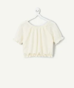 Blouse fille en maille ajourée blanche
