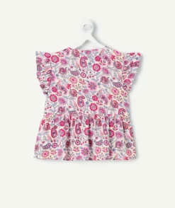 Blouse fille imprimé fleuri manches volantées