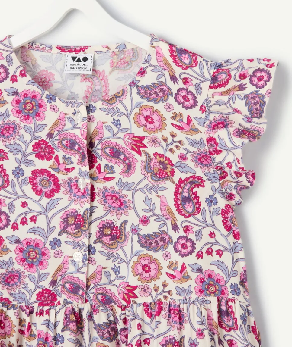 Blouse fille imprimé fleuri manches volantées