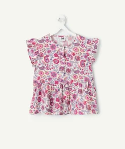 Blouse fille imprimé fleuri manches volantées