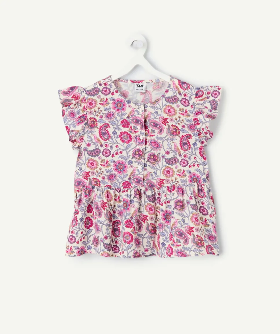 Blouse fille imprimé fleuri manches volantées