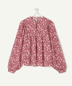 Blouse fille imprimé floral rose