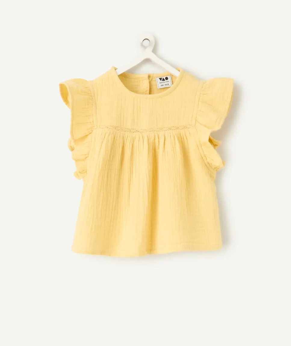 Blouse fille jaune à volants