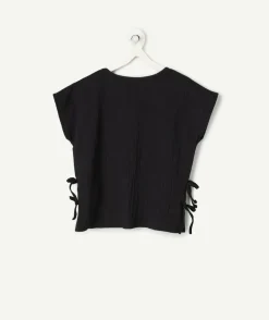 Blouse fille noire détails nœuds