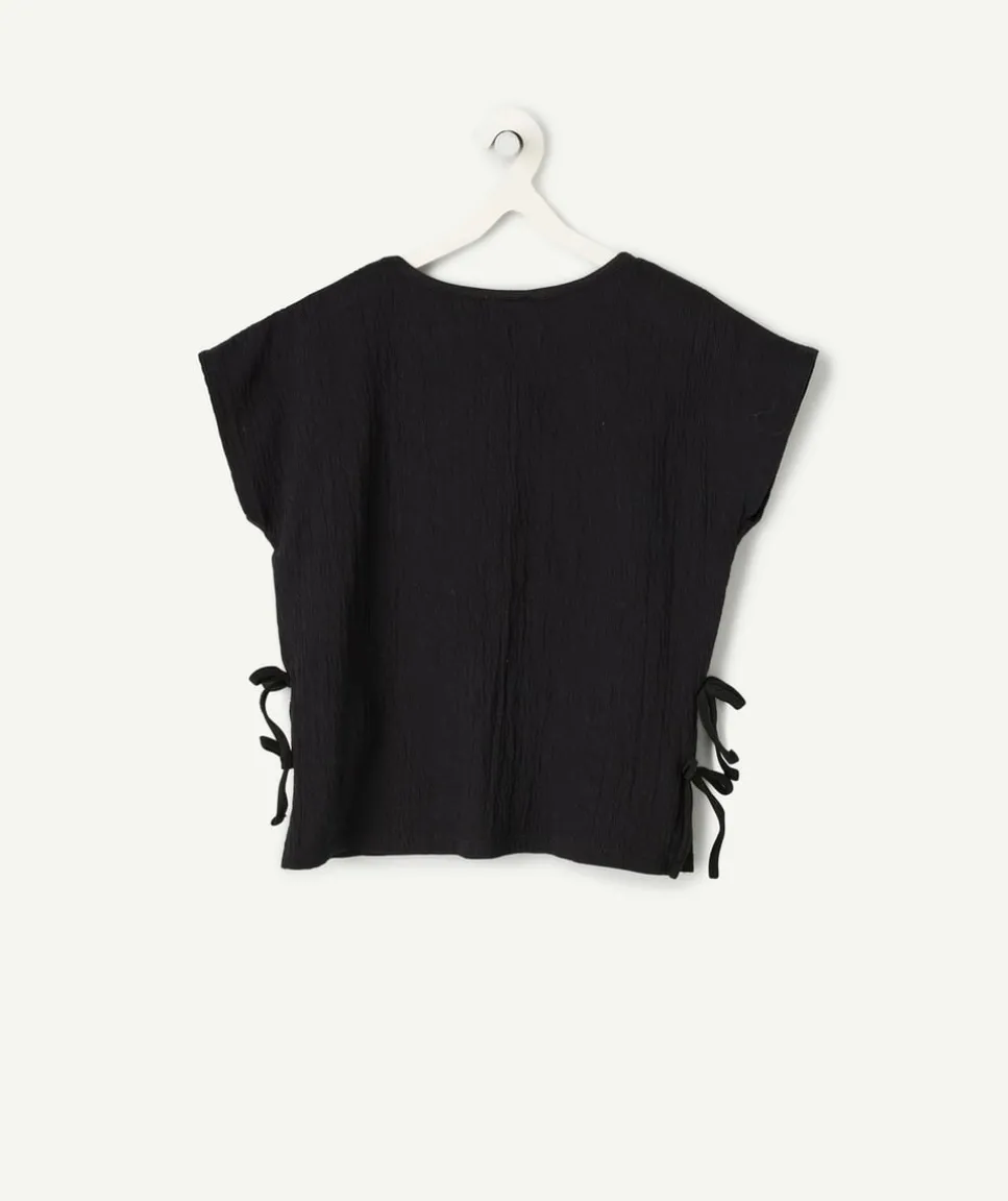 Blouse fille noire détails nœuds