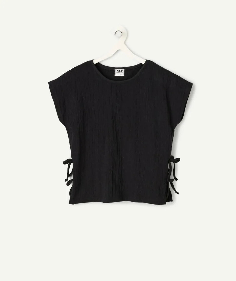 Blouse fille noire détails nœuds