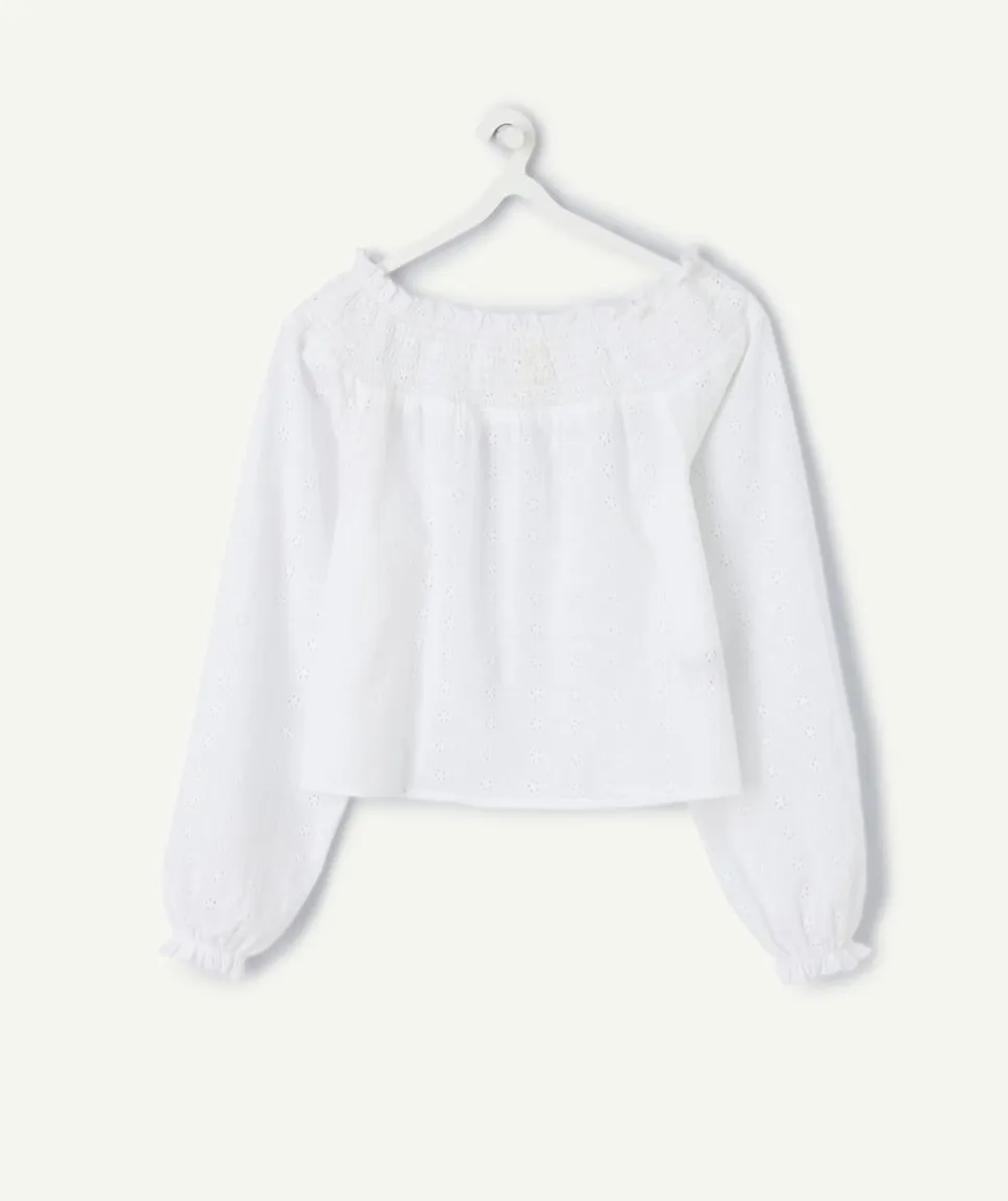 Blouse fille oversize blanche en broderie