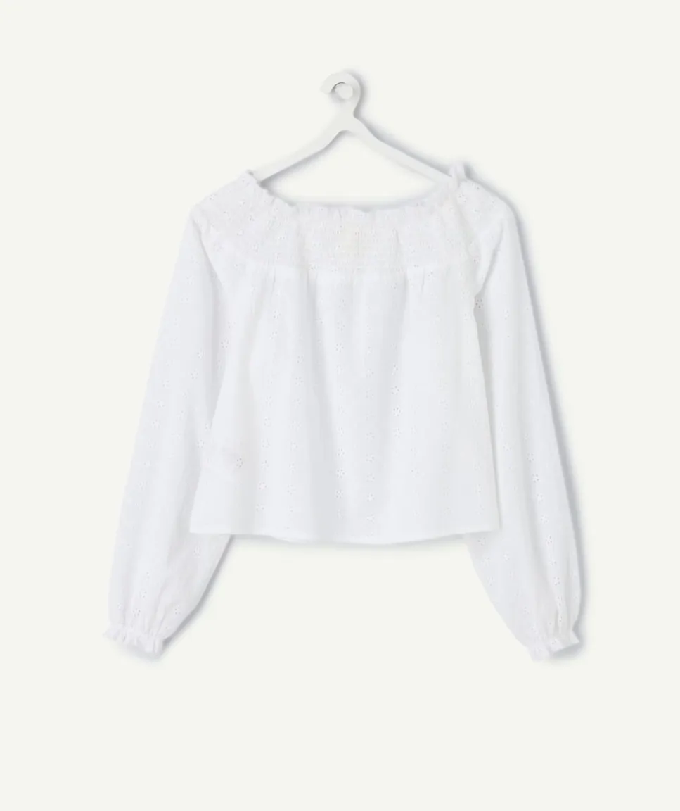 Blouse fille oversize blanche en broderie