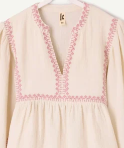 Blouse fille oversize écrue broderie