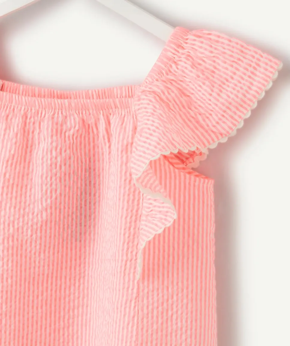 Blouse fille rose à volants