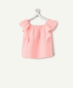 Blouse fille rose à volants