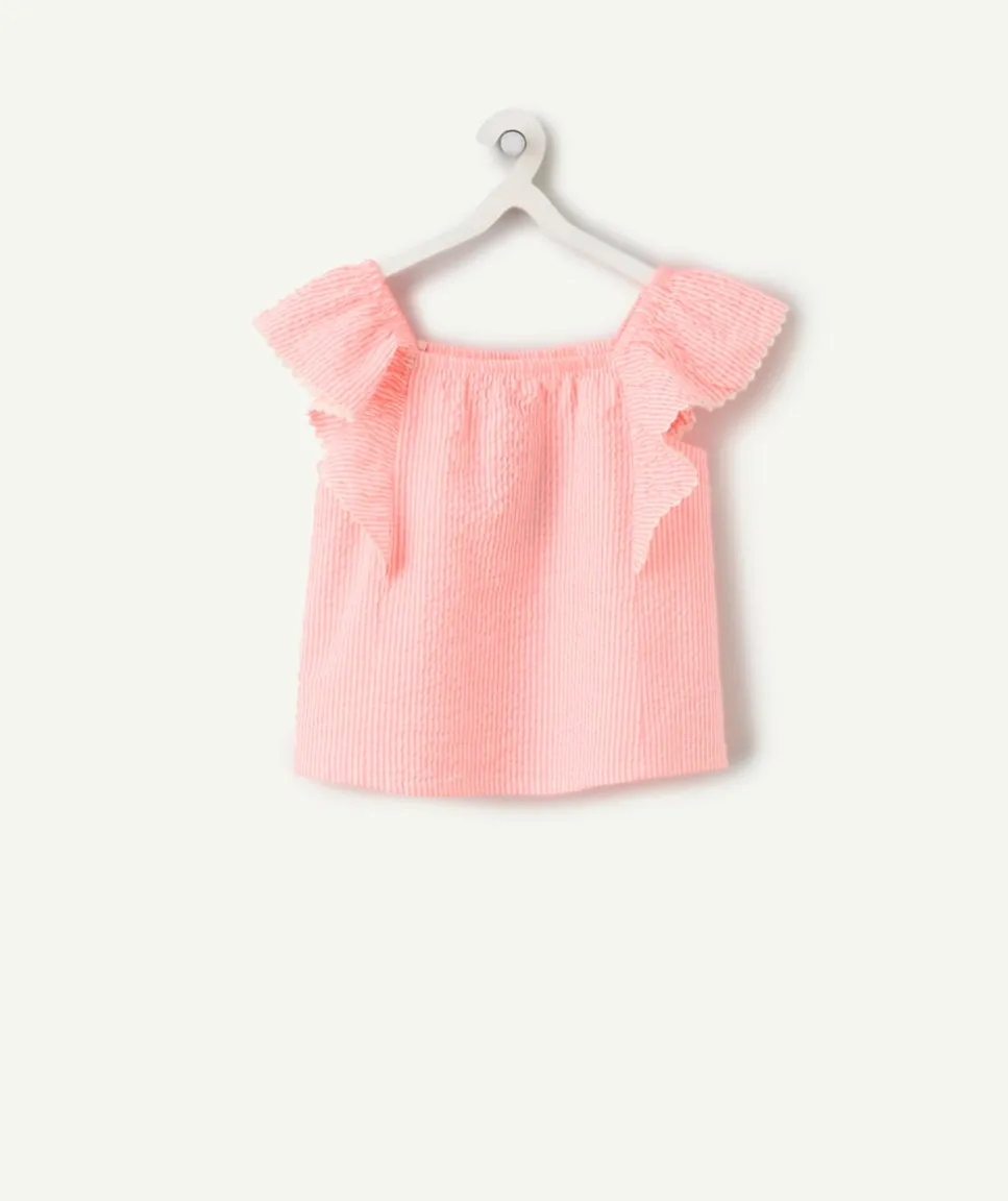 Blouse fille rose à volants