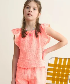Blouse fille rose à volants