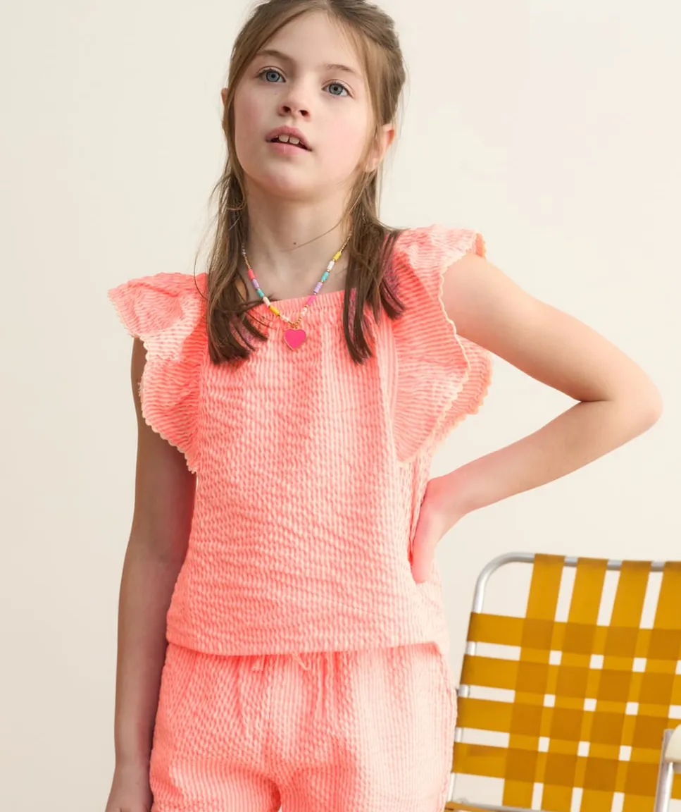 Blouse fille rose à volants