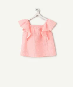 Blouse fille rose à volants