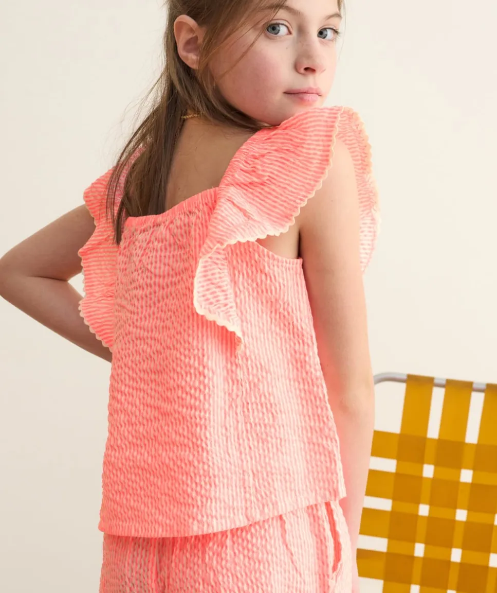 Blouse fille rose à volants