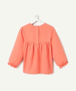 Blouse manche longues bébé fille en gaze de coton corail
