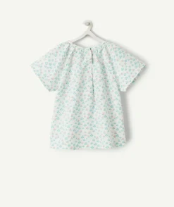 Blouse manches courtes bébé fille en coton imprimé fleuri rose et bleu
