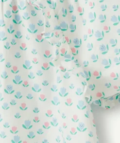 Blouse manches courtes bébé fille en coton imprimé fleuri rose et bleu