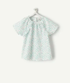 Blouse manches courtes bébé fille en coton imprimé fleuri rose et bleu