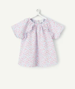 Blouse manches courtes bébé fille violette imprimé roses