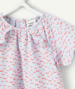 Blouse manches courtes bébé fille violette imprimé roses