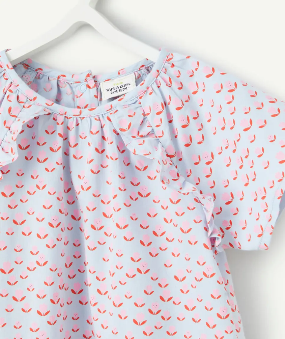 Blouse manches courtes bébé fille violette imprimé roses
