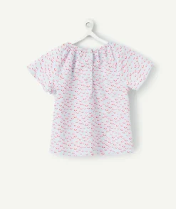 Blouse manches courtes bébé fille violette imprimé roses