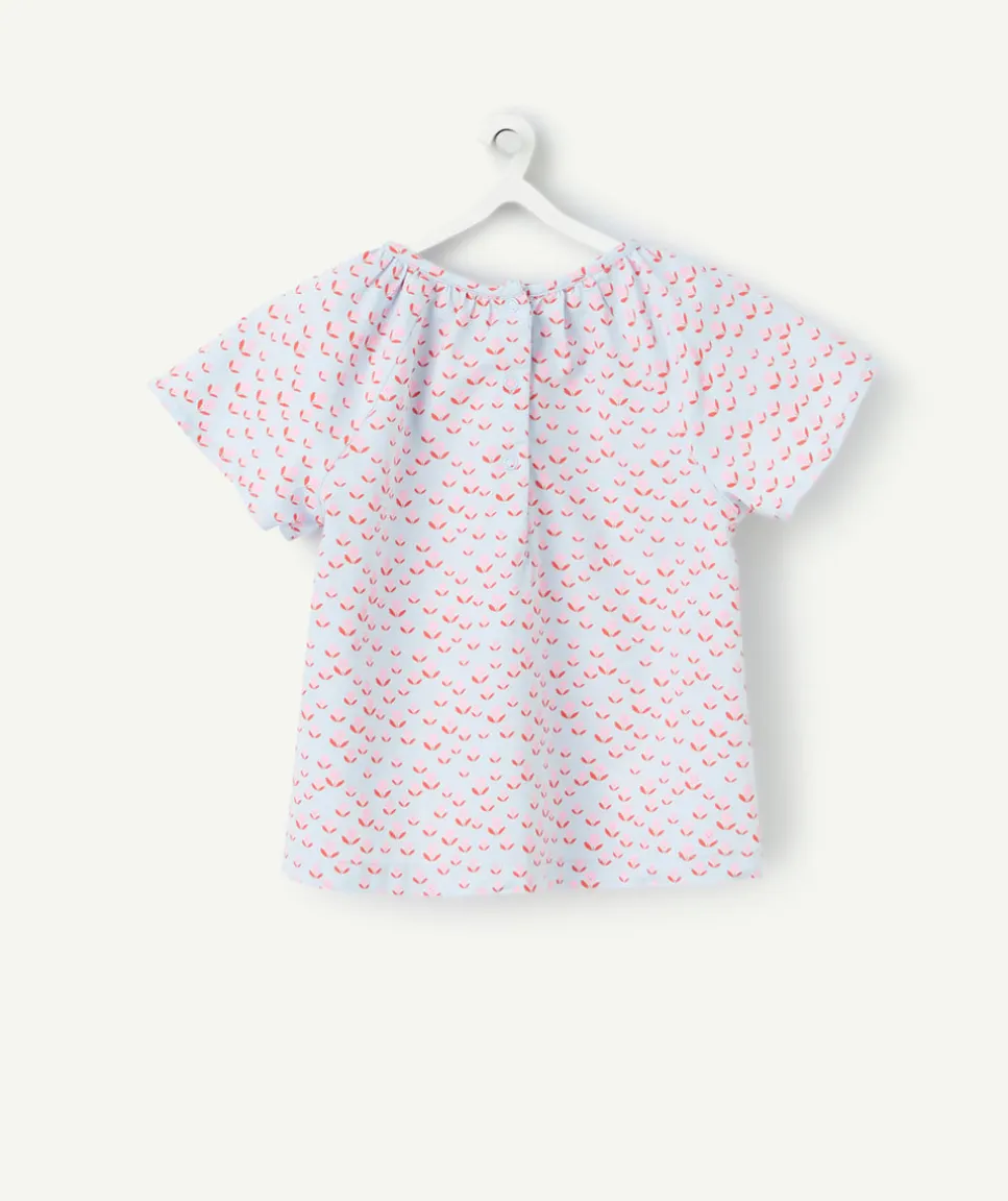 Blouse manches courtes bébé fille violette imprimé roses
