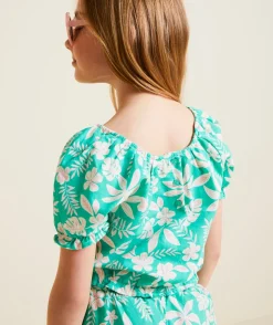 Blouse manches courtes fille imprimé hawaïen