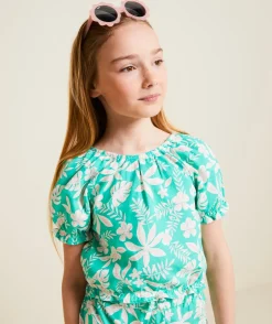 Blouse manches courtes fille imprimé hawaïen