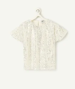 Blouse manches courtes fille à sequins