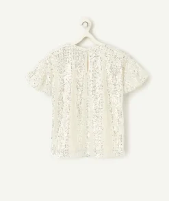Blouse manches courtes fille à sequins