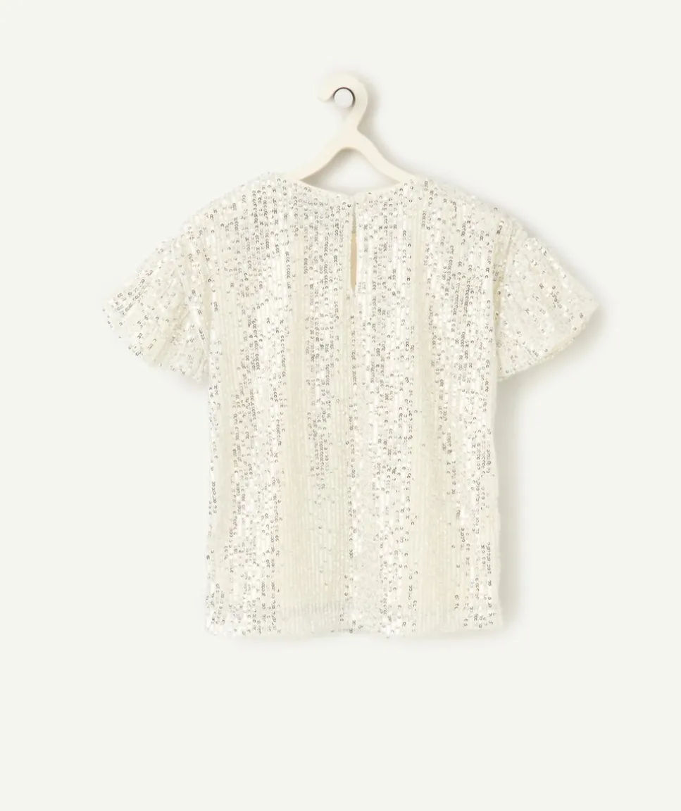 Blouse manches courtes fille à sequins