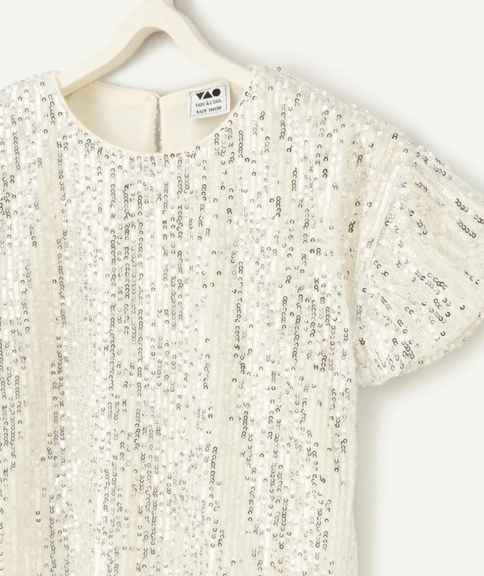 Blouse manches courtes fille à sequins