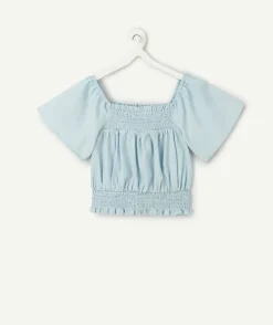 Blouse manches courtes fille bleu clair