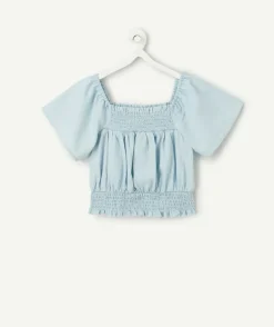 Blouse manches courtes fille bleu clair