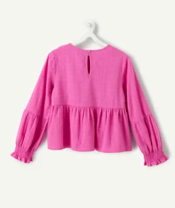 Blouse manches longues fille rose broderies