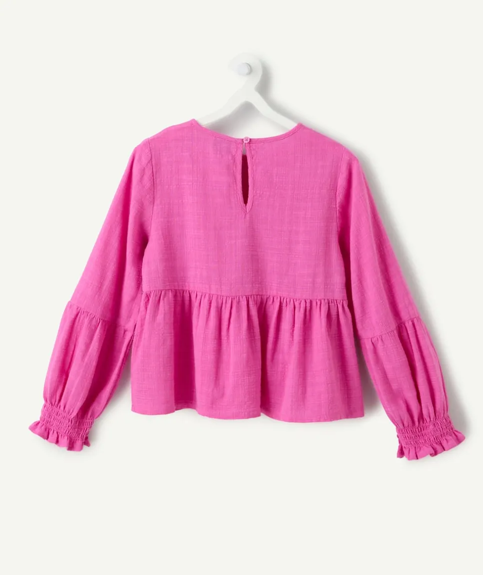 Blouse manches longues fille rose broderies