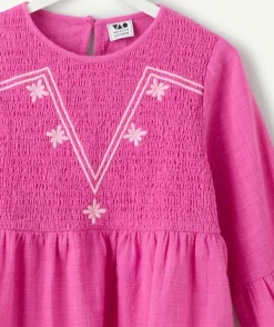 Blouse manches longues fille rose broderies