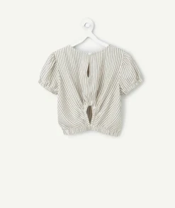 Blouse rayée grise et blanche fille