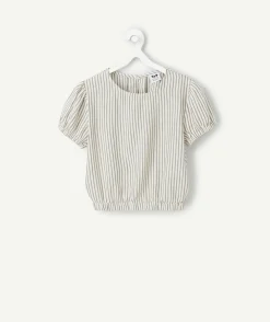 Blouse rayée grise et blanche fille