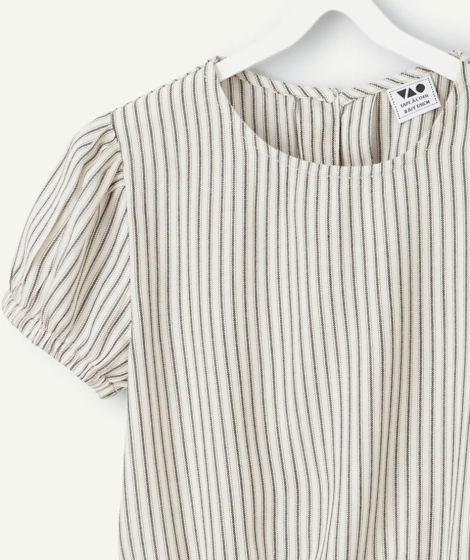 Blouse rayée grise et blanche fille